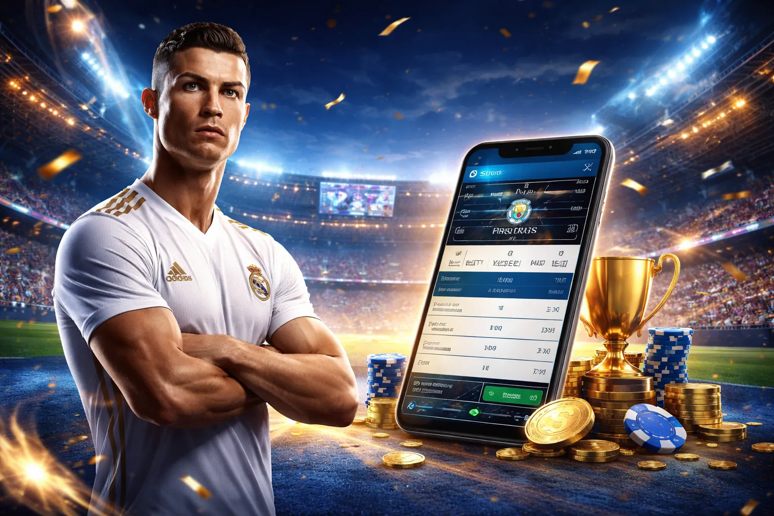 Hình ảnh sân cỏ và cầu thủ bóng đá, biểu tượng của qh88 cr7